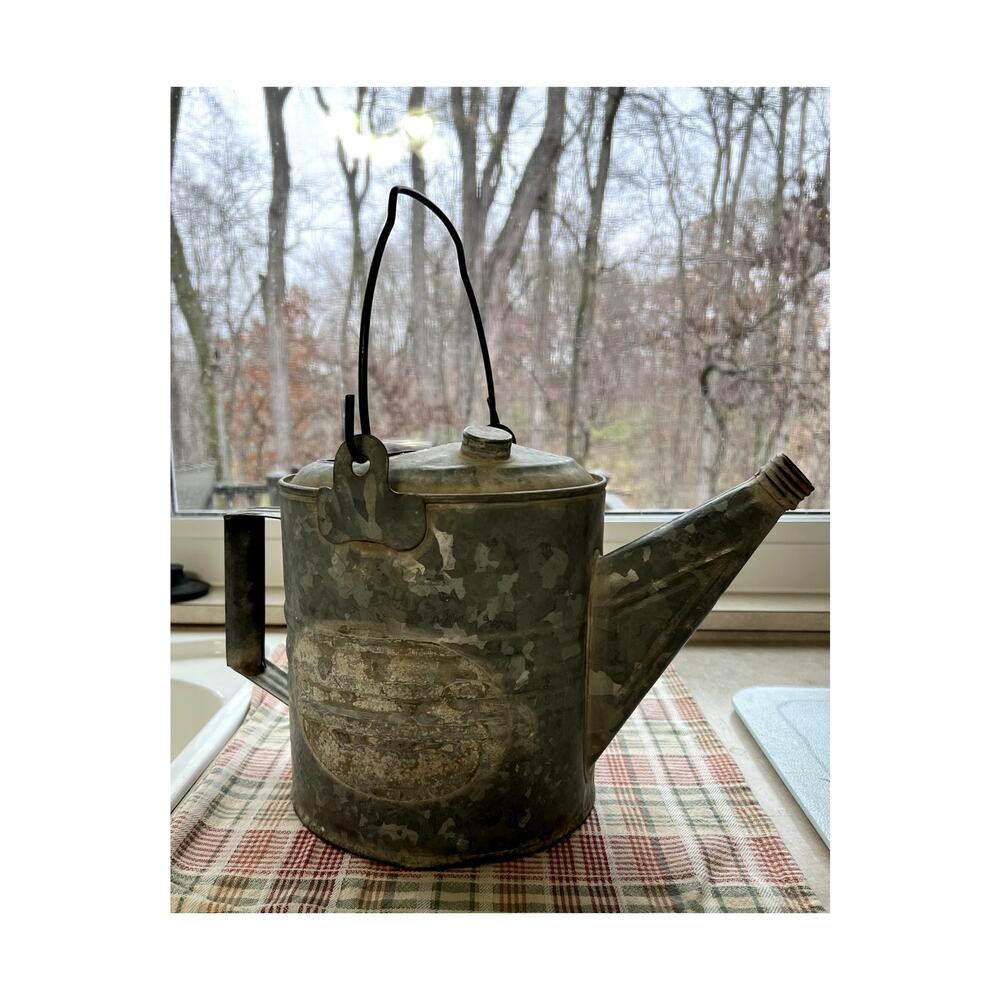 Vintage Antique Galvanized Rustic Farmhouse Decor County Water Kettle Can